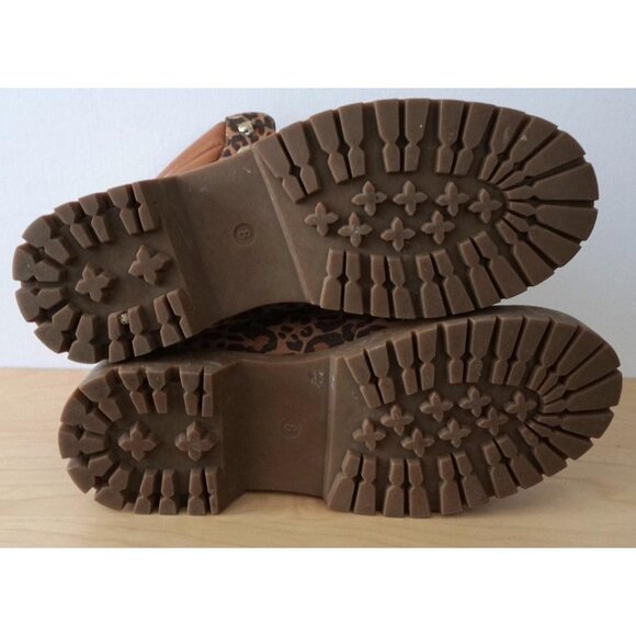 Ann Taylor Loft Tan Black Animal Cat Print Lace Up Combat Boots Size 8M - Picture 5 of 6